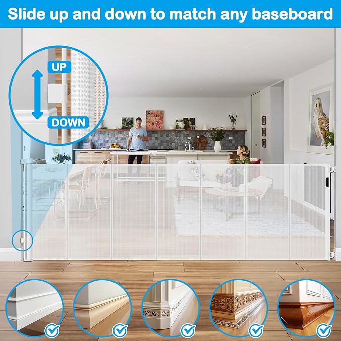 Reinforced 42" Tall X 120" Extra Wide Retractable Baby Gate Extra Long Baby Gates for Large Openings Prevent Kids and Pets from Jumping Over Retractable Pet Gate Reinforced Puppy Gates for Dogs, White