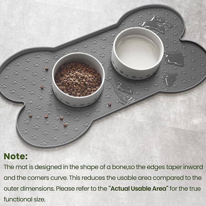 PWTAA Dog Food Mat Anti-Slip Silicone Dog Bowl Mat Thicker Pet Placemat Waterproof Cat Feeder Pad with Raised Edge Puppy Kitten Feeding Mats Suitable Small Medium-Sized Dogs Cats Eating Tray - 2PCS