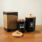 Dog Treat Container Set of 2, Dog treat jar with Airtight Lid, Small dog food container, Dog Cookie Jar for kitchen Counter, Treats Canister, Pet Treat Container 8.3x4.9 & 7.1x4.3 (Black)