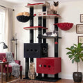 Gitelsnour Sturdy Cat Tree Tower with 2 Large Condos, 4 Big Perchs GCT039BR | 74.8" Sturdy Cat Furniture for Indoor Cats Large Adult with 2 Cozy Cat Baskets, Sisal Scratching Posts & Toys, Black and Red