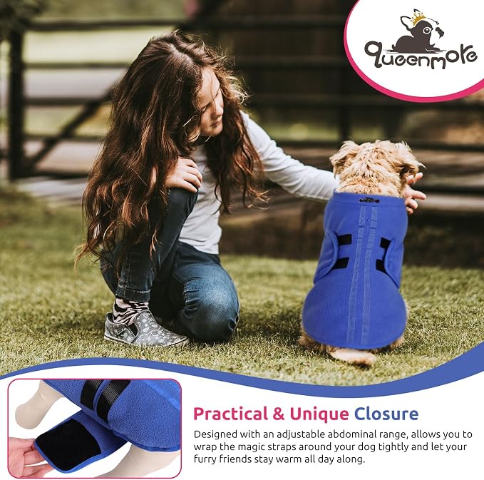 Queenmore Soft Fleece Dog Jacket, Warm Winter Coat with Leash Hole, Dachshund Sweaters for Small Dogs Cats Boy or Girl (Blue, S)