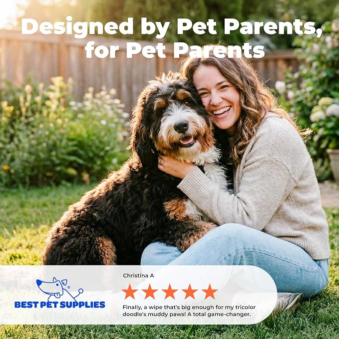 Best Pet Supplies Cleaning Dog Wipes - Soothing Oatmeal, 400 Count | Unscented, Large 8x9" Pet Wipes, Vitamin E, Puppy & Cat Safe, Gentle Grooming, Resealable Pouch Prevents Drying