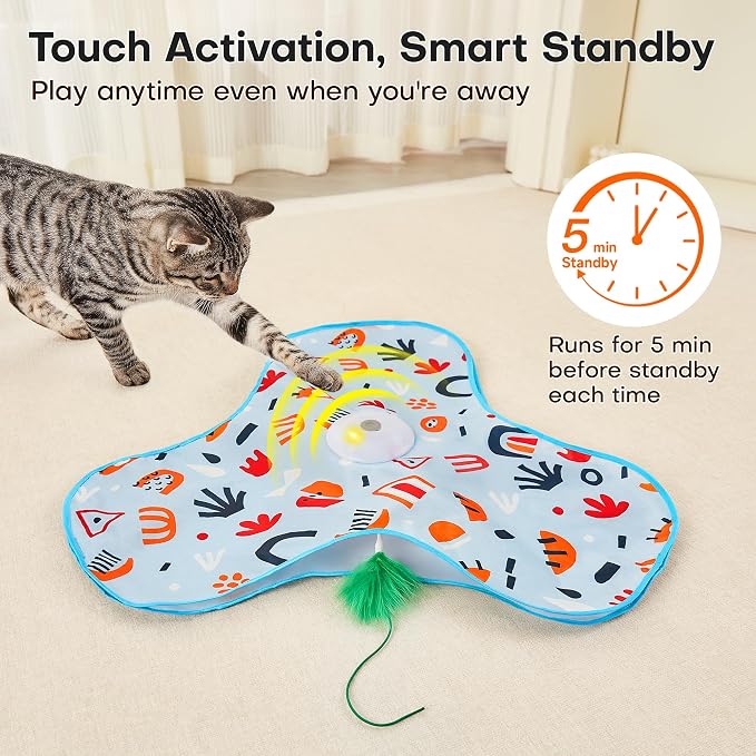 Potaroma Hide and Seek Interactive Cat Toys | Moving Concealed Wand Feather, Automatic Chargeable Indoor Kitten Exercise Kicker, Mouse Squeaky, Floral Cover