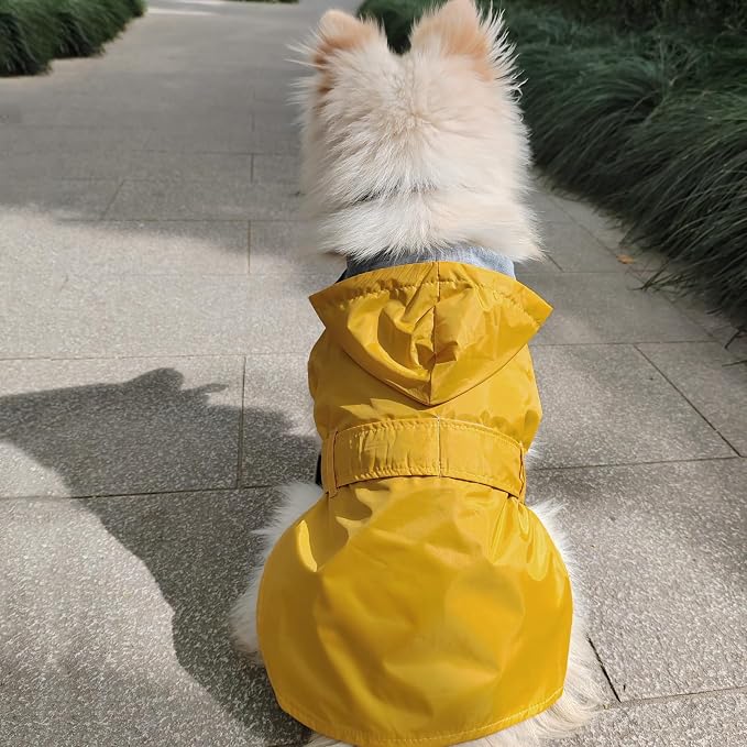 Dog Raincoat Dog Rain Jacket Hooded Poncho Waterproof Pet Rain Suit Double-Layered Breathable Lining Leash Hole Adjustable Puppy Small Medium Dogs,Yellow,L,Back Length 10.5-13.0 inches