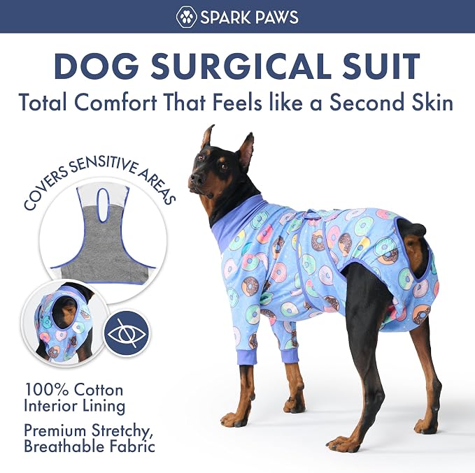 Spark Paws Dog Surgery Recovery Suit – Dog Recovery Suit After Surgery, Anti-Lick Dog Onesie, Abdominal Wound Protector, Soft Cone Alternative for Spay Neuter Male Female Pet Recovery - Donuts - S