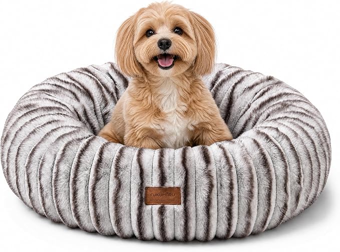 FUKUMARU Small Dog Bed, 25" Orthopedic Dog Bed for Puppies, Donut Cat Beds | Gradient Color Calming Donut Dog Beds for Small Dogs, Round Pet Bed with Washable Cover, Cute Cat Bed for Indoor Cats, Coffee