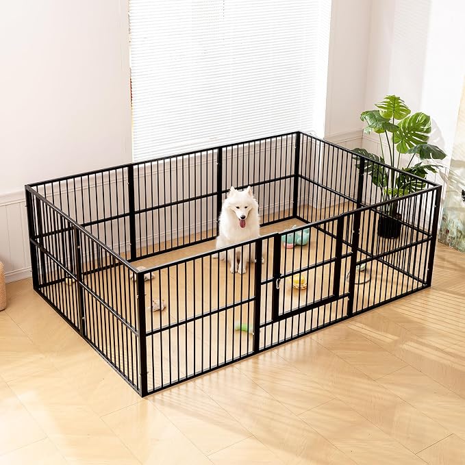Dog Playpen 32" Height – Heavy Duty, Foldable | 25mm Steel Tubes, 40.8 lbs sturdy frame, rubber non-slip feet, indoor & outdoor, tool-free assembly, Small & Medium Dogs