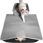 Cat Litter Mat 30"x24", Double Layer Waterproof Litterbox Mat, Gray | Non-slip backing, washable for easy cleanup, traps stray litter with waterproof honeycomb large grid that is urine-proof.