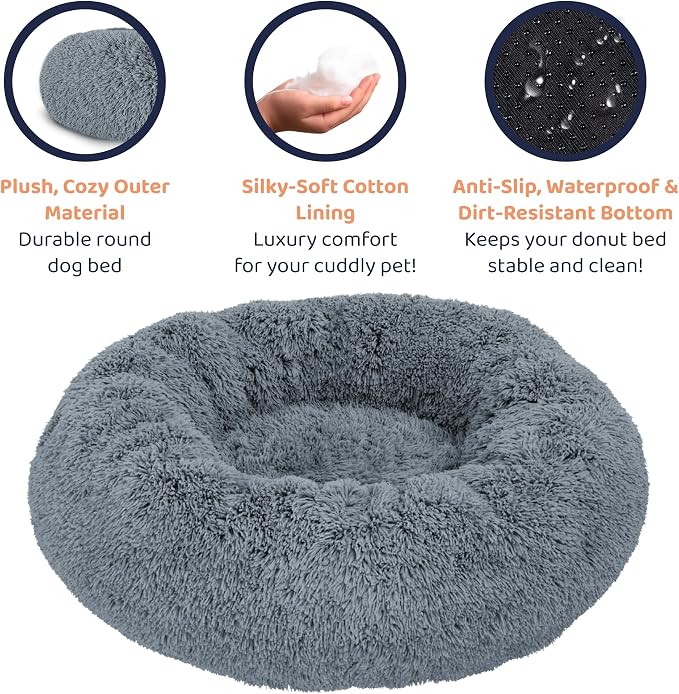 Donut Dog Bed - Premium Comfort for Anxiety Relief - Fluffy & Calming Design with Ultra-Plush Support | Cozy Round Dog Bed with Super Soft Circle Style (Dark Grey, Small)