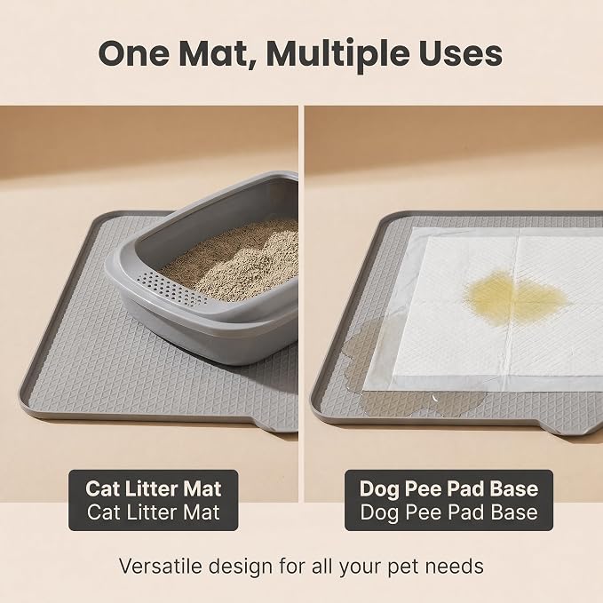 Cat Litter Mat, XL 40"x29.7" Silicone Litter Box Mat, Tilted Drain Spout | Litter Mat Fit 1-2 Boxes, Extra Wide Kitty Litter Mat, Waterproof Urine Proof, Non-Slip, Easy to Clean, High Edge