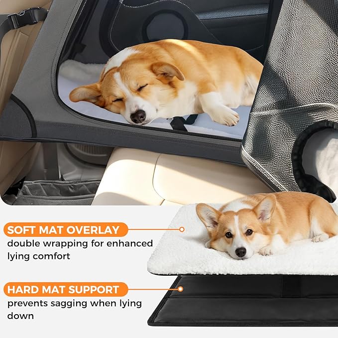 Snagle Paw Portable Dog Crate for Car Travel,Metal Frame Pet Crate,Pet Carrier for Car Back Seat Secures with Headrest Strap and Seatbelt,M,Gray
