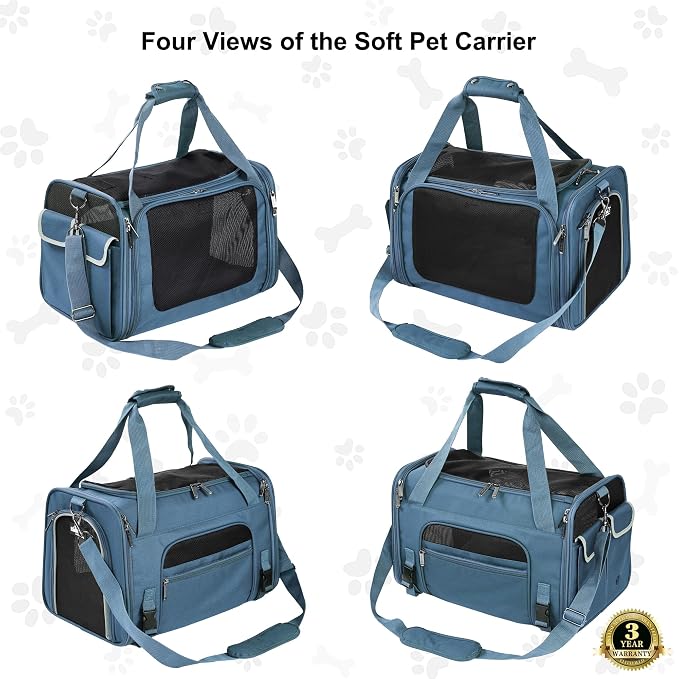 EliteField Deluxe Soft Pet Carrier for Cats and Dogs (3-Year Warranty) | Airline Approved, Waterproof Fabric, Scratch-Resistant Mesh, Expandable Mat, Built-In Leash, Suitcase Sleeve, Seat Belt Loops