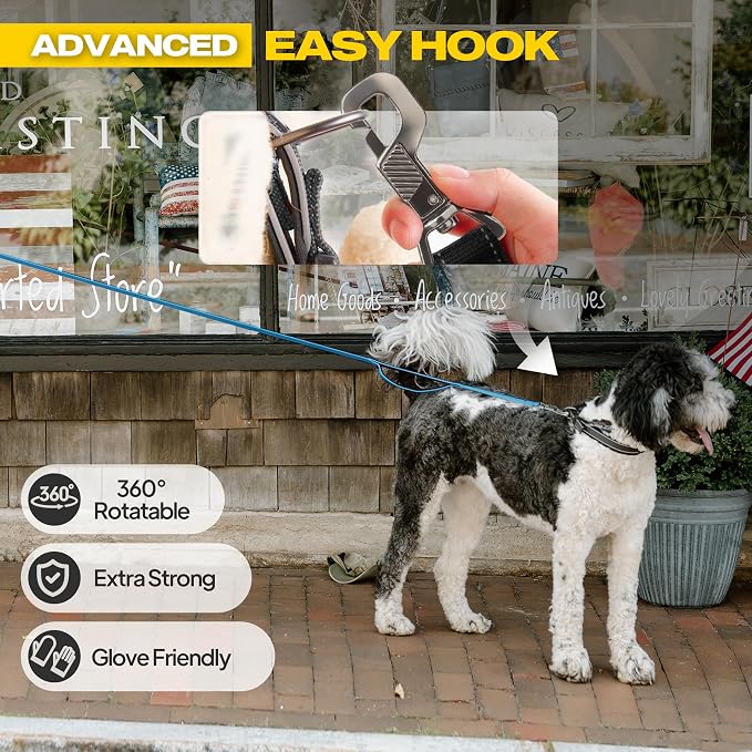 Fida 10ft Heavy Duty Dog Leash with 2 Comfortable Padded Handles, Traffic Handle & Advanced Easy Snap Hook, Reflective Walking Lead for Large, Medium & Small Breed Dogs,Blue