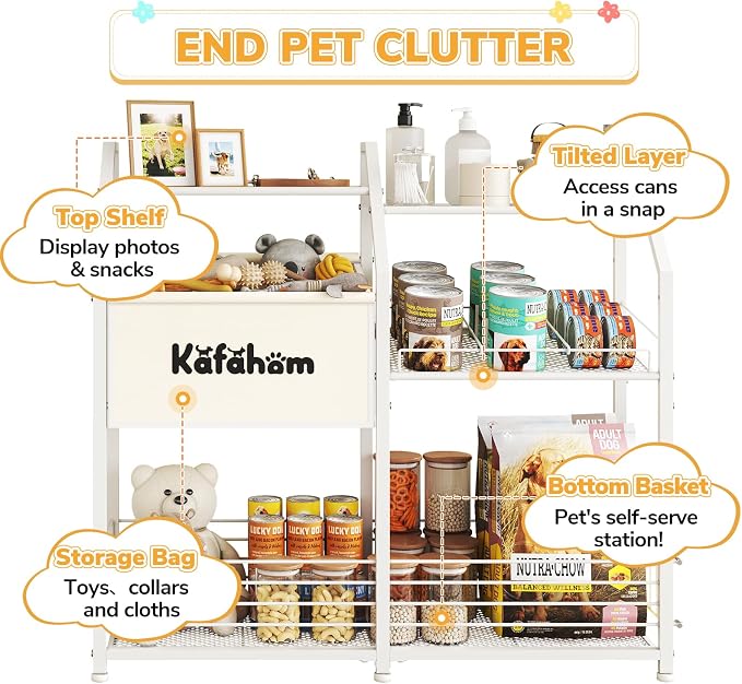 KAFAHOM Dog Toy Basket, Large Dog Toy Bin with Can Dispenser, Pet Toy box with Storage Shelf, Dog Stuff with Collar Leash Holder Rod, Ultimate Pet Furniture & Essentials, Dog Lover Gifts