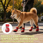 Dog Boots Paw Protector, Reflective Adjustable Non Slip Mesh Summer Breathable Dog Shoes Dog Walking Boots (L Size, Red, 4 Pcs) Intended for Paws Waterproof for Dogs/Cat/Puppy