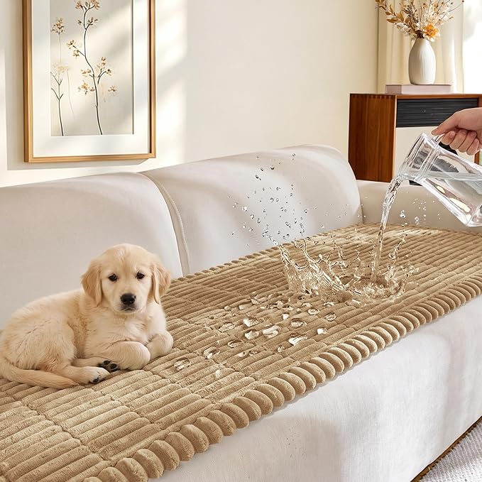 FUANGUI Waterproof Couch Cover Sofa Cover for Dogs and Pets Sofa Protector | Non-Slip Washable Fuzzy Soft Cat Bed Sofa Slipcover for 2-3 Cushion Couch Sofa Pet Friendly, Camel, 27.6" x 59.1", 1 pcs