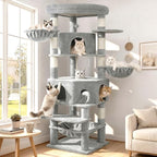 Cat Tree, 81.1" Skyward Corner Cat Tower for Large Cats VCT031W | Space-Smart Cat Furniture with Diamond Hideout, Grand Platform, Firm Base, 3 Soft Hammock & Pet Relax Station, Light Gray