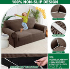 MAXIJIN Stretch Couch Cover Sofa Covers for 3 Cushion Couch (71"-91" Washable Sofa Slipcovers with Non-Slip Foam & Elastic Strap, Dog Cat Pet Friendly Furniture Protector (Large, Brown)