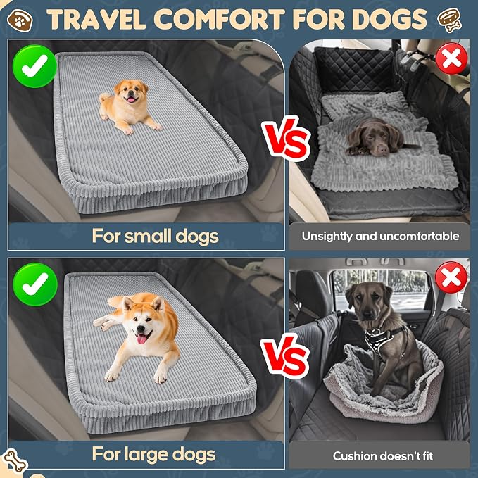 Loiion Dog Car Bed, Non-Slip Backseat Extender Pet Mat 50"x24.6" | Removable, Washable Dog Bed With Waterproof Liner Protects Car Seats, Anti-Slip Travel Bed For Dogs