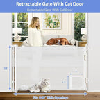 Retractable Baby Gates with Cat Door 80" Wide Retractable Dog Gate with Pet Door Outdoor Retractable Gate for Dogs Retractable Pet Gate with Door Mesh Baby Gate Retractable Mesh Dog Gate (White)