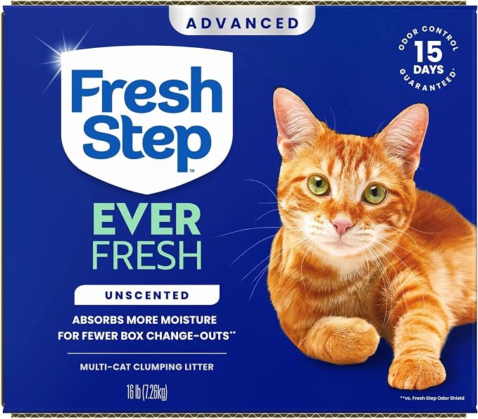 Fresh Step Advanced Ever Fresh Multi Cat Clumping Litter, Unscented Cat Litter, Ammonia Block Technology, Ultra Absorbent, 16 lb. Box, Pack of 2 | Ultra Absorbent to Last Longer, Unscented, Lowest Dust Formula, Compatible with Most Auto Litter Boxes
