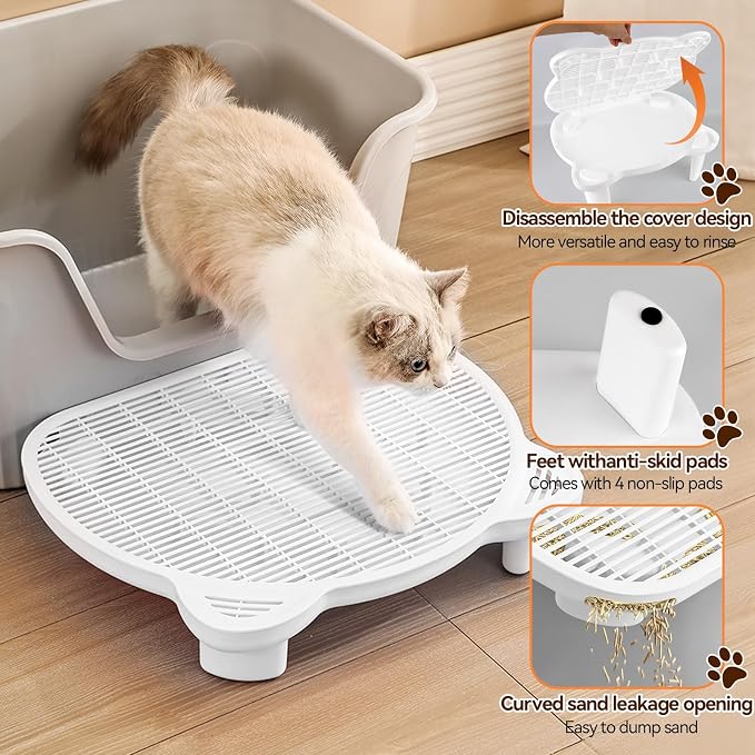 Litter Box Step Adjustable Cat Step with Filter Function, White | Elevated Double Layer Litter Box Ramp for Kitten & Old Cats, Easy Cleaning Litter Box Step Stool for Automatic Cat Litter Box