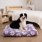 Cute Fluffy Dog Beds for Extra Large Dogs, 41"x 28", Purple Flower | Thick Dog Bed for Crate Kennel, Pet Bed with Removable Washable Cover, Anti-Slip Bottom