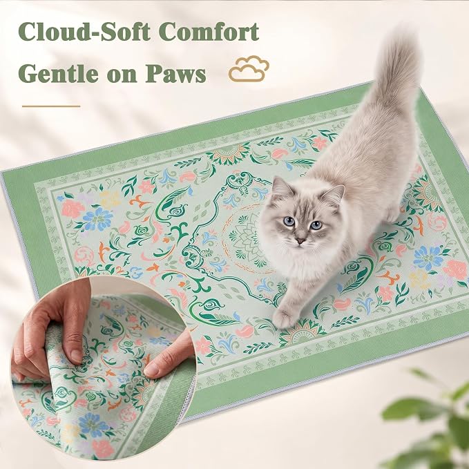 Bienbee Cat Litter Mat, 2PCS 28"x20" Machine Washable Litters Box Mats Non-Slip &Waterproof Cat Litters Trapping Mats Easy to Clean Mat for Litter Box Less Waste Protects Floors Bean Green Mandala M