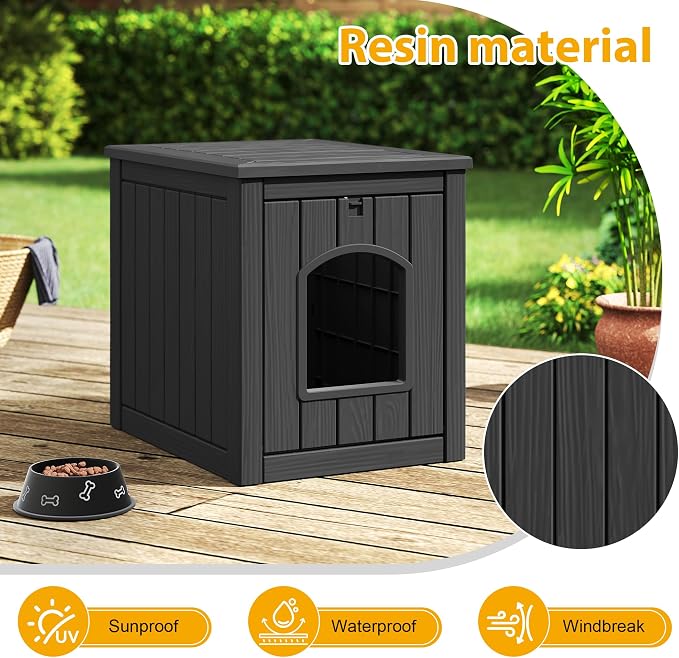 Cat Litter Box Enclosure, Multi-Functional Enclosed Cat Litter Box Furniture, Outdoor Cat House Weatherproof, Openable Front Door & Raised Floor, Easy to Clean & Assemble, Black