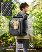 Pecute Cat Backpack Carrier,Large Space Dog Carrier Backpack,Ergonomic,Gray | Bubble Transparent Window,Sunshade Curtain,Safety Rope,Sturdy,Large Mesh for Breathability,Suitable for Outdoor,Vet