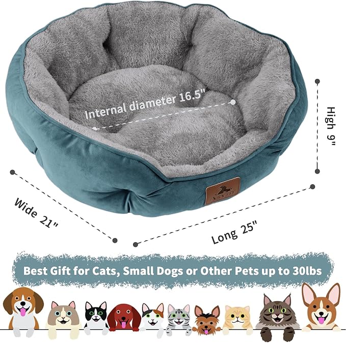 Asvin Medium Dog Bed for Medium Dogs, Cat Beds for Indoor Cats, Pet Bed for Puppy and Kitty, Extra Soft & Machine Washable with Anti-Slip & Water-Resistant Oxford Bottom, Teal, 25 inches