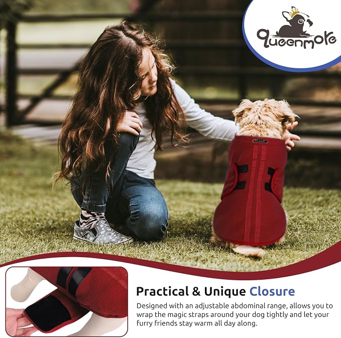 Queenmore XXS Dog Sweater, Soft Fleece Vest Pullover Dog Jacket with Leash Hole, Warm Winter Dogs Clothes Cold Weather Doggy Dachshund Sweaters for Small Dogs Cats Boy or Girl (Burgundy, XXS)