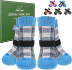 EXPAWLORER Dog Socks for Hardwood Floors, Dog Shoes for Winter, Dog Booties for Cold Pavement to Prevent Licking, Paw Protectors Strong Traction Control for Small Medium Large Dogs,Blue XS