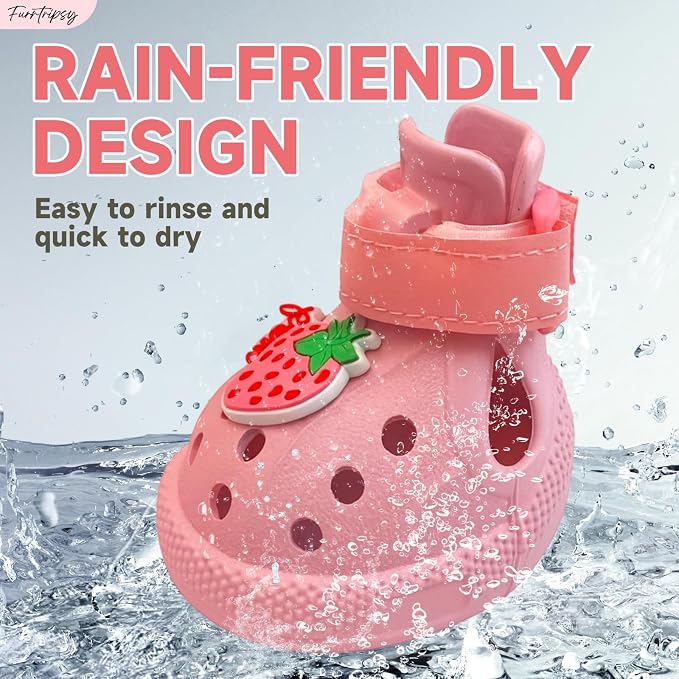 Dog Shoes,Non-Slip Waterproof Sandals for Hot Pavement, Breathable Perforated Boots,Adjustable Straps Dog Rain Booties for Summer Beach and Rainy Day(Pink,#2)