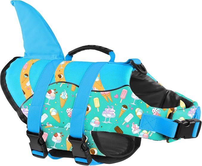 Fragralley Shark Fin Dog Life Jacket High Buoyancy, Adjustable Dog Life Vest with Quick Release Buckles & Rescue Handle for Swimming Boating, Small Medium Large Dogs