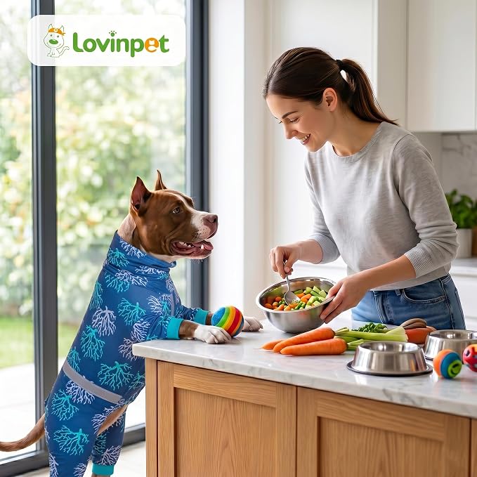 LovinPet Boxer Dogs Onesie Pajamas - UV Protection&Wound Care, Anxiety Relief, Lightweight Stretchy Fabric, Reflective Stripe, Coral Tree Print, Post Surgery Clothes, Pet PJ's/Medium