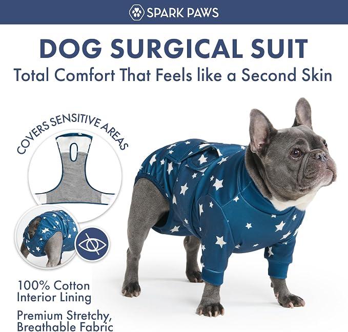 Spark Paws Dog Surgery Recovery Suit – Dog Recovery Suit After Surgery, Anti-Lick Dog Onesie, Abdominal Wound Protector, Soft Cone Alternative for Spay Neuter Male Female Pet Recovery - Stars - 2XL