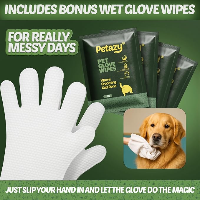 Pet Wipes for Dogs and Cats – 400 Count (8x8in) Hypoallergenic, Deodorizing Dog Wipes for Paws, Ears and Butt | XL with Aloe & Coconut Oil, Unscented | Includes 4 Grooming Glove Wipes