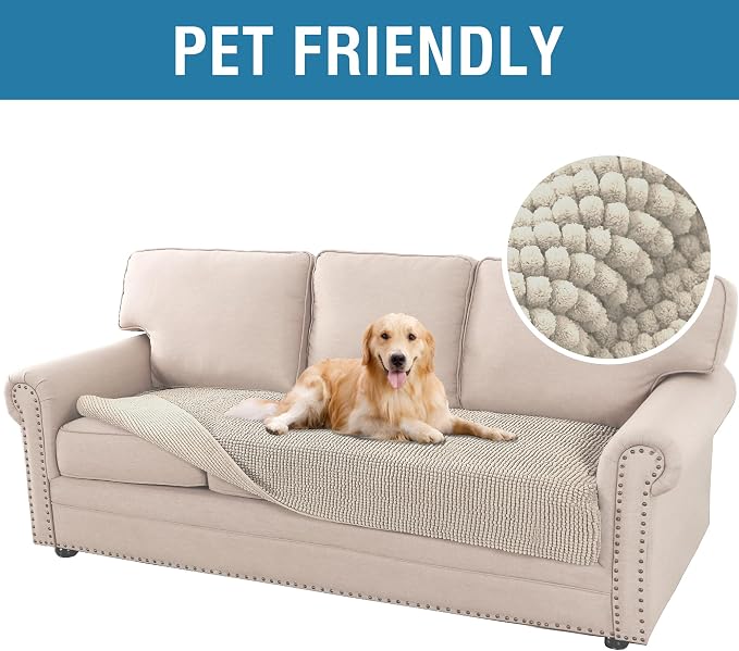 H.VERSAILTEX Plush Chenille Dog Bed Cover Thick Soft Sofa Cover for 3 Cushion Couch Anti Slip Couch Cover Furniture Protector for Dog, Pet, Cat (35" x 82", Island Fossi)