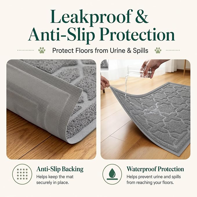 Yimobra Cat Litter Mat, Easy Clean Trapping PVC Mat with Waterproof Backing and Non Slip Bottom, Scatter Control Pad for Litter Box, 24"x20", Dark Grey