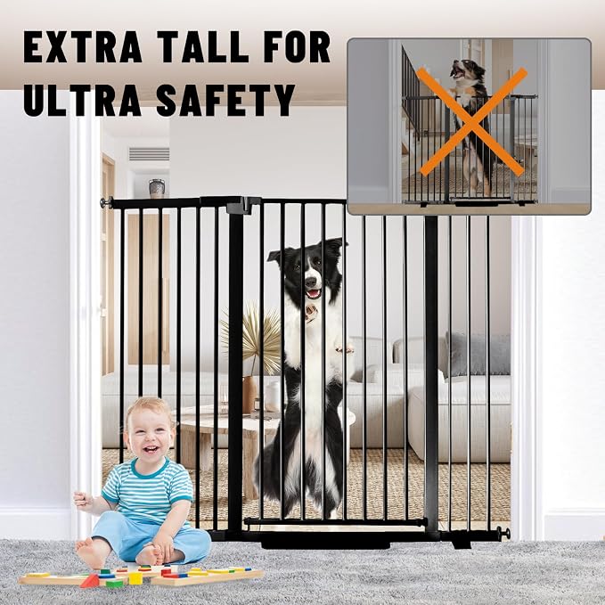 Rgqphantom 41" Tall Safety Pet Gate,Adjustable 30.5"-55" Wide(Black) | Auto Close Cat Gate Suitable for Stairs,Doorways,White, Pet Safety Barrier