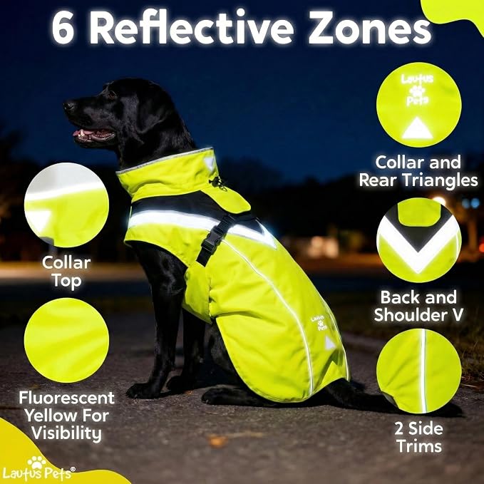 Waterproof Dog Rain Coat, Reflective Safety Strips & Leash Hole – Lightweight Adjustable Jacket for Medium Breeds - M, Yellow