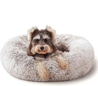 Western Home Calming Donut Cat Bed Small Dog Bed Washable,20" White Khaki | Fluffy Faux Fur Round Cuddler,Anti-Anxiety,Anti-Slip Bottom,Self-Warming Pet Bed for Small Dog&Kitten&Puppy,Up to 12 LBS
