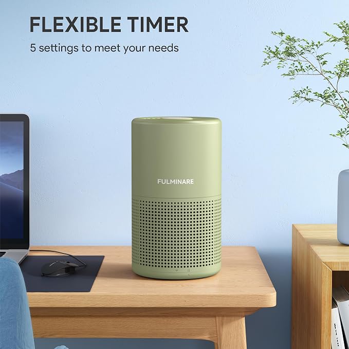 FULMINARE Air Purifiers for Home Bedroom H13 HEPA Air Filter | 360° Intake for Pet Hair, Smoke, Odors , 3 Speeds, Timer, 24dB, Small Mini Air Purifier with Night Light, Sage Green