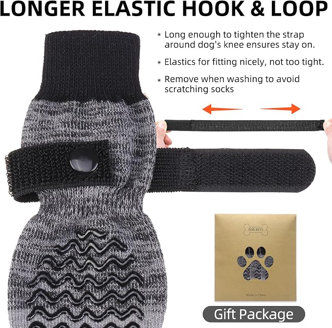 PUPTECK Anti Slip Dog Socks with Double Grippers for Hardwood Floors, Shoes for Hot/Cold Pavement, Boots & Paws Protectors to Prevent Licking, Traction Booties for Senior Small Large Dogs