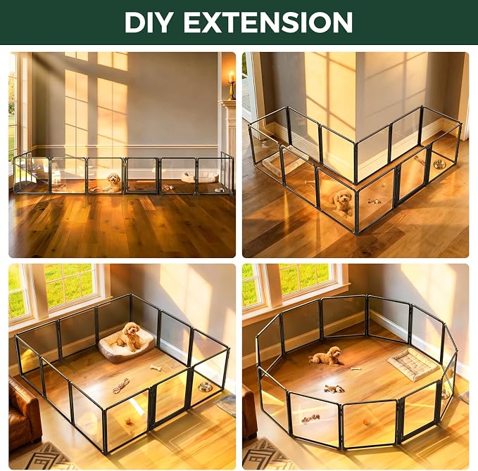 FXW AuraSpace Pro Clear Acrylic Indoor Dog Playpen, 24" H, 12 Panels | Open View, No Climbing Bars, Heavy-duty Metal, DIY Layouts, Easy Access, For Puppies & Small Dogs, Patented