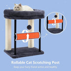 Hey-brother Cat Tree, Sturdy Tower with Sisal-Wrapped Columns, MPJ010SG | 18.9 Inches Cats Scratching Posts with Bed, Plush Toy Ball for Indoor Kittens, Smoky Gray