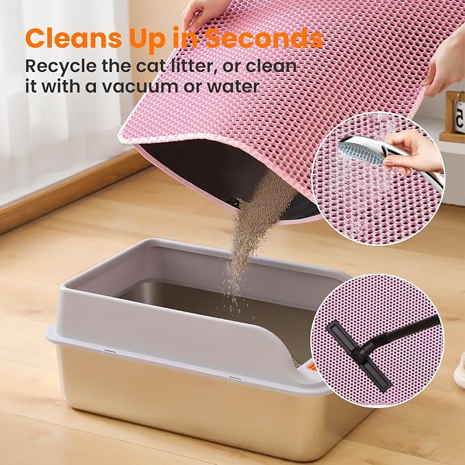Extra Large Cat Litter Mat XXL, Double Layer Honeycomb, Pink | 46x26”, Reduces Litter Tracking, Easy to Clean, Waterproof, Non-Slip, Soft on Paws, Scratch Resistant, XXL