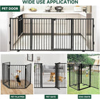 Snagle Paw Metal Freestanding Dog Gate with Door, 80” W x 24” H Dog Fence with Support Feet for Doorways, Stairs and Hallways, Portable Pet Gate for Indoor Use (4 Panel, Black)