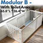 Indoor Dog Playpen w/Door, Modular 2 Room & Toilet Area, 12 Panels & 2 Doors, Height 25.6 Inch, White